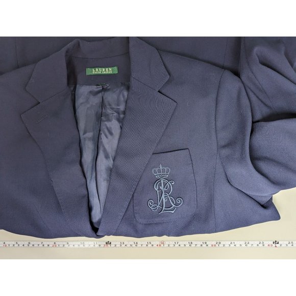 Lauren Ralph Lauren Womens Blazer Jacket Size 16? Monogram Navy Silver Button - Picture 6 of 8